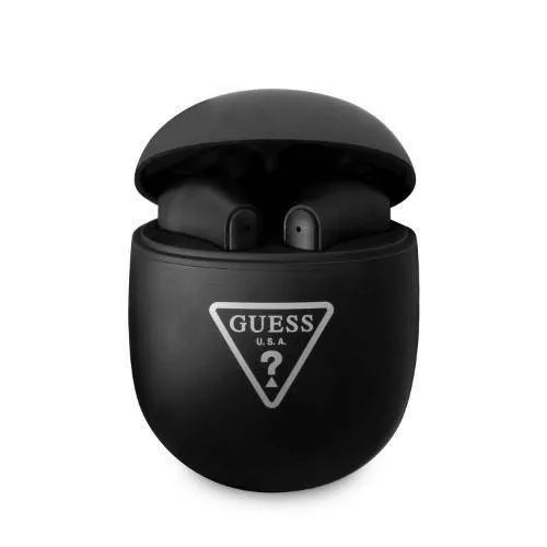 Stereo bluetooth headset vezeték nélküli töltőtokkal, TWS, fekete, Guess Triangle Logo GUTWST82TRK