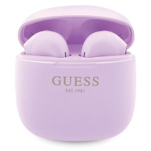 Stereo bluetooth headset vezeték nélküli töltőtokkal, TWS, lila, Guess Script Logo GUTWST26PSU