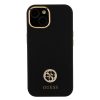 iPhone 15 (6,1") hátlap tok, szilikon, fekete, GUESS Liquid Silicone 4G Strass Metal Logo (GUHCP15SM4DGPK)