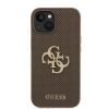 iPhone 15 (6,1") hátlap tok, PU, barna, GUESS Perforated 4G Glitter Metal Logo (GUHCP15SPSP4LGE)