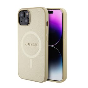   iPhone 15 Pro (6,1") hátlap tok, PU, magsafe, arany, GUESS Saffiano MagSafe (GUHMP15LPSAHMCB)