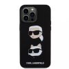 iPhone 15 Pro Max (6,7") hátlap tok, szilikon, fekete, Karl Lagerfeld Liquid Silicone Karl and Choupette Heads (KLHCP15XSDHKCNK)