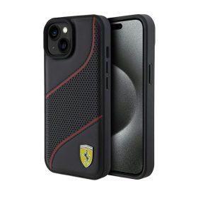   iPhone 15 (6,1") hátlap tok, PU bőr, fekete, Ferrari Perforated Slanted Line (FEHCP15SPWAK)