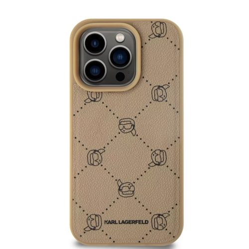 iPhone 15 Pro Max (6.7") hátlap tok, PU, magsafe, barna, Karl Lagerfeld PU Karl Heads Pattern Magsafe