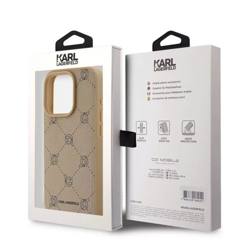 iPhone 15 Pro Max (6.7") hátlap tok, PU, magsafe, barna, Karl Lagerfeld PU Karl Heads Pattern Magsafe