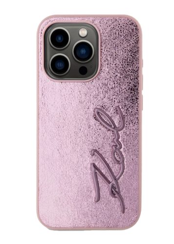 iPhone 15 Pro Max (6.7") hátlap tok, PU, rózsaszín, Karl Lagerfeld Wrinkled PU Signature Logo