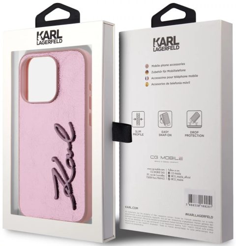 iPhone 15 Pro Max (6.7") hátlap tok, PU, rózsaszín, Karl Lagerfeld Wrinkled PU Signature Logo