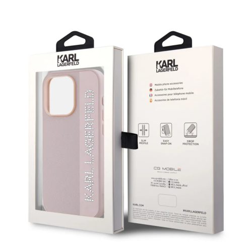 iPhone 15 Pro Max (6.7") hátlap tok, PU, rózsaszín, Karl Lagerfeld PU Saffiano Rhinestone Charm