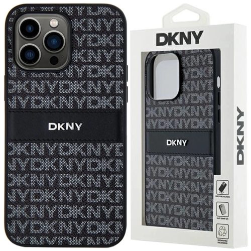 iPhone 14 Pro (6.1") hátlap tok, PU / PU bőr, mintás, fekete, DKNY PU Leather Repeat Pattern Tonal Stripe
