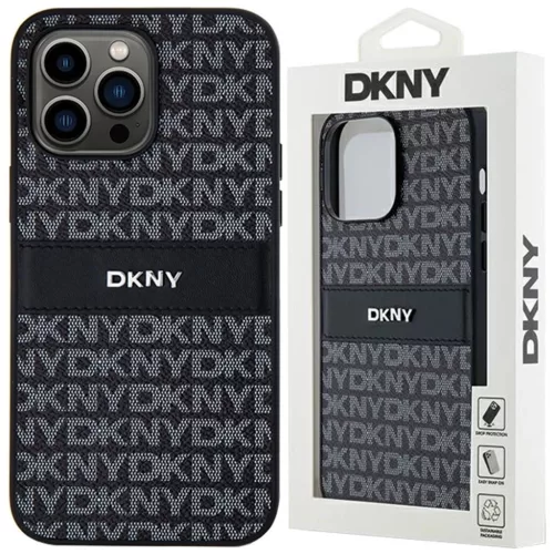 iPhone 14 Pro Max (6.7") hátlap tok, PU / PU bőr, mintás, fekete, DKNY PU Leather Repeat Pattern Tonal Stripe