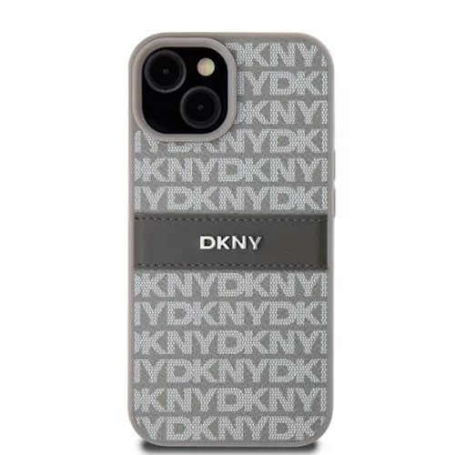 iPhone 14 (6.1") hátlap tok, PU / PU bőr, mintás, szürke, DKNY PU Leather Repeat Pattern Tonal Stripe