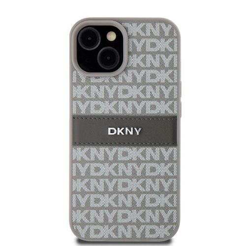 iPhone 14 Pro Max (6.7") hátlap tok, PU / PU bőr, mintás, szürke, DKNY PU Leather Repeat Pattern Tonal Stripe