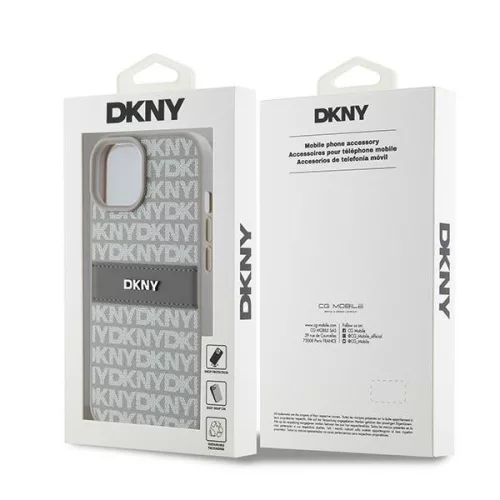 iPhone 14 Pro Max (6.7") hátlap tok, PU / PU bőr, mintás, szürke, DKNY PU Leather Repeat Pattern Tonal Stripe