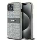 iPhone 15 Pro (6.1") hátlap tok, PU / PU bőr, mintás, szürke, DKNY PU Leather Repeat Pattern Tonal Stripe