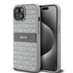   iPhone 15 Pro (6.1") hátlap tok, PU / PU bőr, mintás, szürke, DKNY PU Leather Repeat Pattern Tonal Stripe
