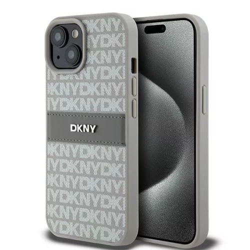 iPhone 15 Pro (6.1") hátlap tok, PU / PU bőr, mintás, szürke, DKNY PU Leather Repeat Pattern Tonal Stripe