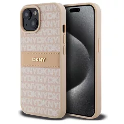   iPhone 15 Pro (6.1") hátlap tok, PU / PU bőr, mintás, barackvirág-bézs, DKNY PU Leather Repeat Pattern Tonal Stripe
