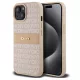 iPhone 15 Pro (6.1") hátlap tok, PU / PU bőr, mintás, barackvirág-bézs, DKNY PU Leather Repeat Pattern Tonal Stripe
