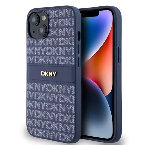 iPhone 14 Pro (6.1") hátlap tok, PU / PU bőr, mintás, kék, DKNY PU Leather Repeat Pattern Tonal Stripe