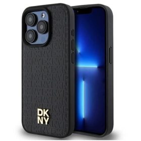   iPhone 15 Pro (6.1") hátlap tok, PU műbőr, fekete, magsafe, DKNY PU Leather Repeat Pattern Stack Logo Magsafe