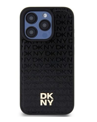 iPhone 15 Pro (6.1") hátlap tok, PU műbőr, fekete, magsafe, DKNY PU Leather Repeat Pattern Stack Logo Magsafe