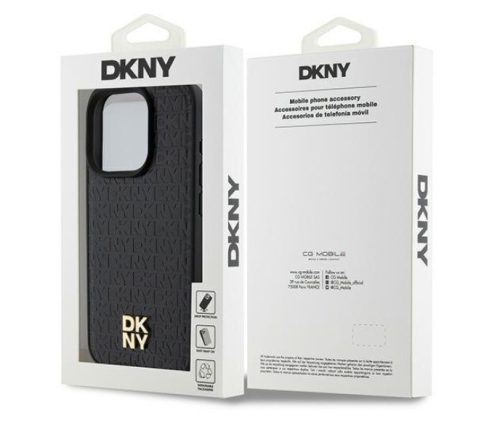 iPhone 15 Pro (6.1") hátlap tok, PU műbőr, fekete, magsafe, DKNY PU Leather Repeat Pattern Stack Logo Magsafe