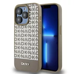   iPhone 15 Pro Max (6.7") hátlap tok, PU / PU bőr, magsafe, mintás, barna, DKNY PU Leather Repeat Pattern Bottom Stripe MagSafe