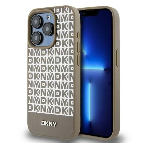 iPhone 15 Pro Max (6.7") hátlap tok, PU / PU bőr, magsafe, mintás, barna, DKNY PU Leather Repeat Pattern Bottom Stripe MagSafe