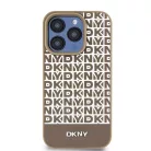 iPhone 15 Pro Max (6.7") hátlap tok, PU / PU bőr, magsafe, mintás, barna, DKNY PU Leather Repeat Pattern Bottom Stripe MagSafe