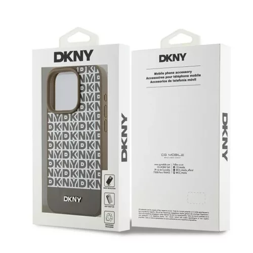 iPhone 15 Pro Max (6.7") hátlap tok, PU / PU bőr, magsafe, mintás, barna, DKNY PU Leather Repeat Pattern Bottom Stripe MagSafe