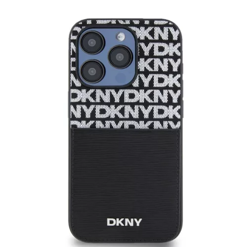 iPhone 14 Pro (6.1") hátlap tok, PU / PU bőr, mintás, bankkártya tartós, fekete, DKNY PU Leather Repeat Pattern Card