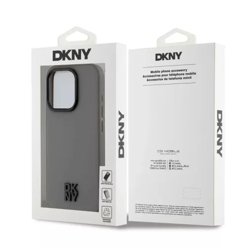 iPhone 15 Pro Max (6.7") hátlap tok, PU / PU bőr, magsafe, szürke, DKNY PU Leather Stack Logo Magsafe