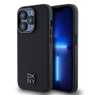 iPhone 15 Pro Max (6.7") hátlap tok, PU / PU bőr, magsafe, fekete, DKNY PU Leather Stack Logo Magsafe