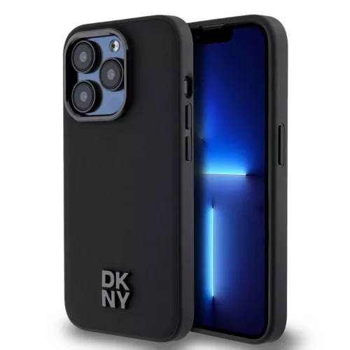 iPhone 15 Pro Max (6.7") hátlap tok, PU / PU bőr, magsafe, fekete, DKNY PU Leather Stack Logo Magsafe