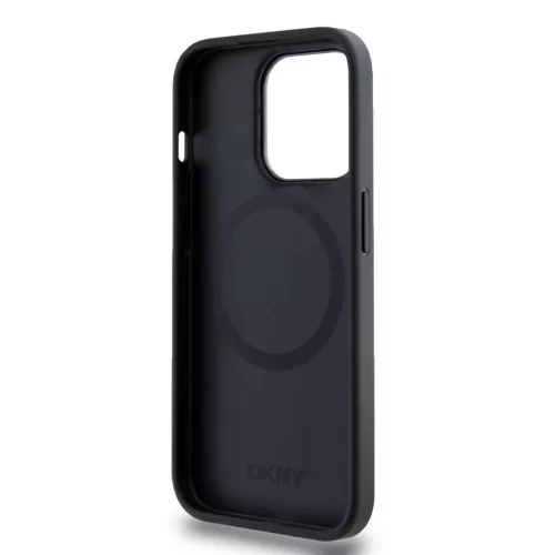 iPhone 15 Pro Max (6.7") hátlap tok, PU / PU bőr, magsafe, fekete, DKNY PU Leather Stack Logo Magsafe