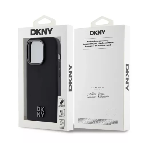 iPhone 15 Pro Max (6.7") hátlap tok, PU / PU bőr, magsafe, fekete, DKNY PU Leather Stack Logo Magsafe