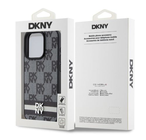 iPhone 13 (6.1") hátlap tok, PU / PU bőr, mintás, fekete, DKNY PU Leather Checkered Pattern and Stripe