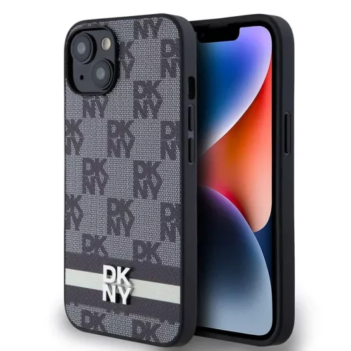 iPhone 15 Pro Max (6.7") hátlap tok, PU / PU bőr, mintás, fekete, DKNY PU Leather Checkered Pattern and Stripe