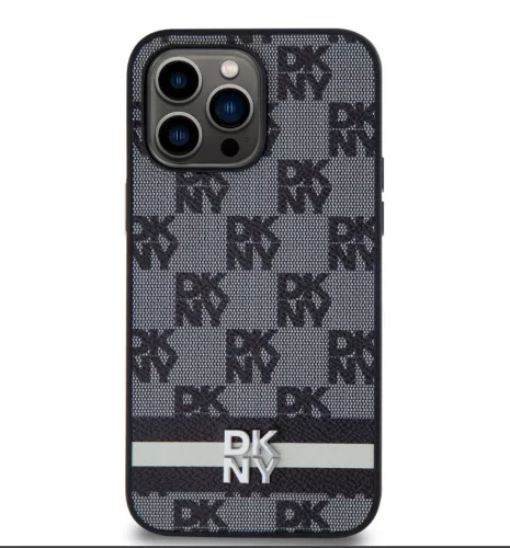 iPhone 15 Pro Max (6.7") hátlap tok, PU / PU bőr, mintás, fekete, DKNY PU Leather Checkered Pattern and Stripe