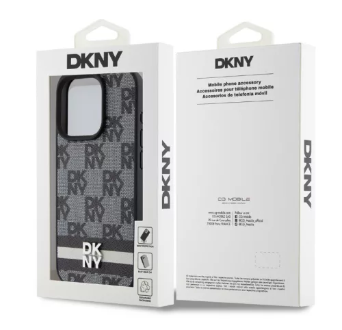 iPhone 15 Pro Max (6.7") hátlap tok, PU / PU bőr, mintás, fekete, DKNY PU Leather Checkered Pattern and Stripe