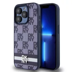   iPhone 15 Pro (6.1") hátlap tok, PU / PU bőr, mintás, kék, DKNY PU Leather Checkered Pattern and Stripe