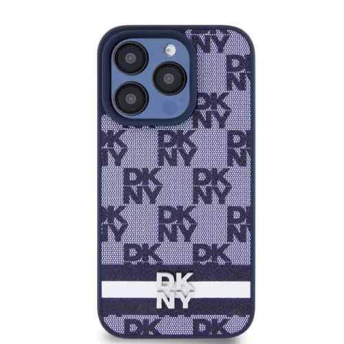 iPhone 15 Pro (6.1") hátlap tok, PU / PU bőr, mintás, kék, DKNY PU Leather Checkered Pattern and Stripe