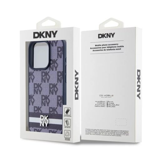 iPhone 15 Pro Max (6.7") hátlap tok, PU / PU bőr, mintás, kék, DKNY PU Leather Checkered Pattern and Stripe