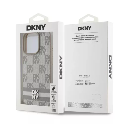 iPhone 15 Pro Max (6.7") hátlap tok, PU / PU bőr, mintás, szürke, DKNY PU Leather Checkered Pattern and Stripe