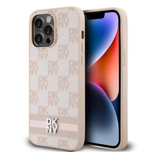 iPhone 13 Pro (6.1") hátlap tok, PU / PU bőr, mintás, barackvirág-bézs, DKNY PU Leather Checkered Pattern and Stripe