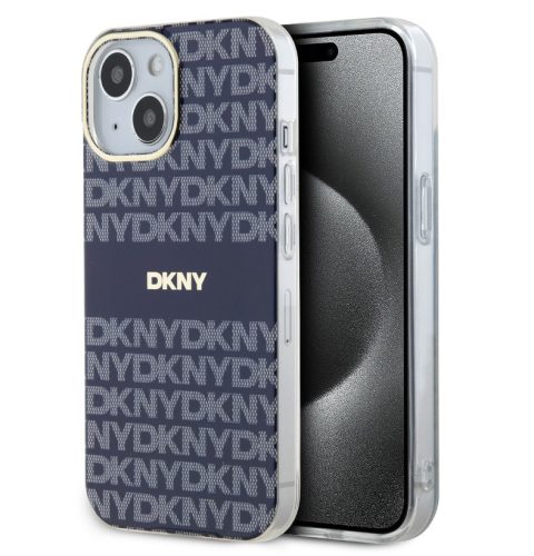 iPhone 15 (6.1") hátlap tok, PC / TPU, magsafe, mintás, kék, DKNY PC/TPU Repeat Pattern Tonal Stripe Magsafe