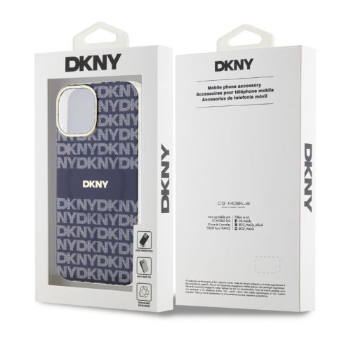 iPhone 15 (6.1") hátlap tok, PC / TPU, magsafe, mintás, kék, DKNY PC/TPU Repeat Pattern Tonal Stripe Magsafe