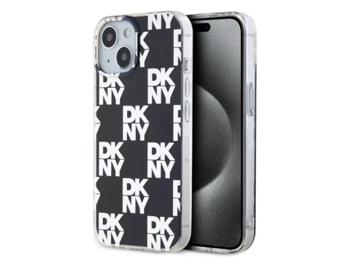 iPhone 15 Pro (6.1") hátlap tok, PC / TPU, mintás, fekete, DKNY PC/TPU Checkered Pattern