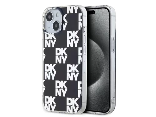 iPhone 15 Pro (6.1") hátlap tok, PC / TPU, mintás, fekete, DKNY PC/TPU Checkered Pattern