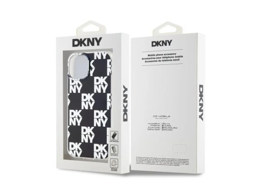 iPhone 15 Pro (6.1") hátlap tok, PC / TPU, mintás, fekete, DKNY PC/TPU Checkered Pattern
